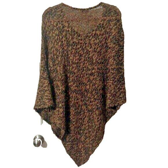 Vintage Northern Reflection Poncho Neutral Brown Knit Minimalist Women's M/L - Picture 2 of 5